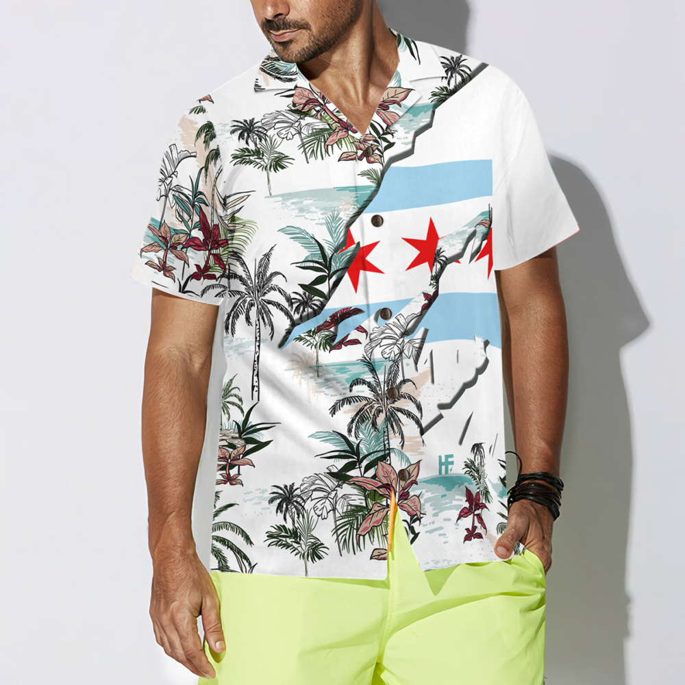 Navy Chicago Tropical Palm Island Men Hawaiian Shirt