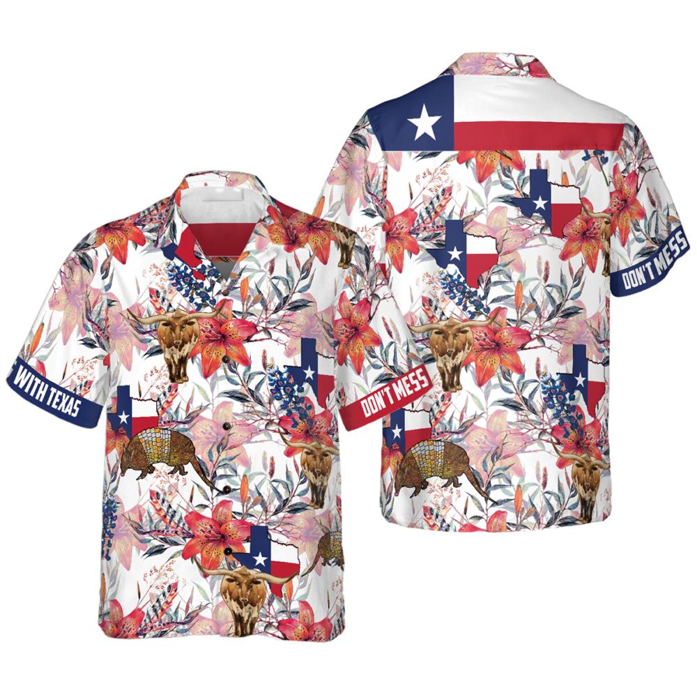 Texas Longhorn Bluebonnet And Armadillo Hawaiian Shirt