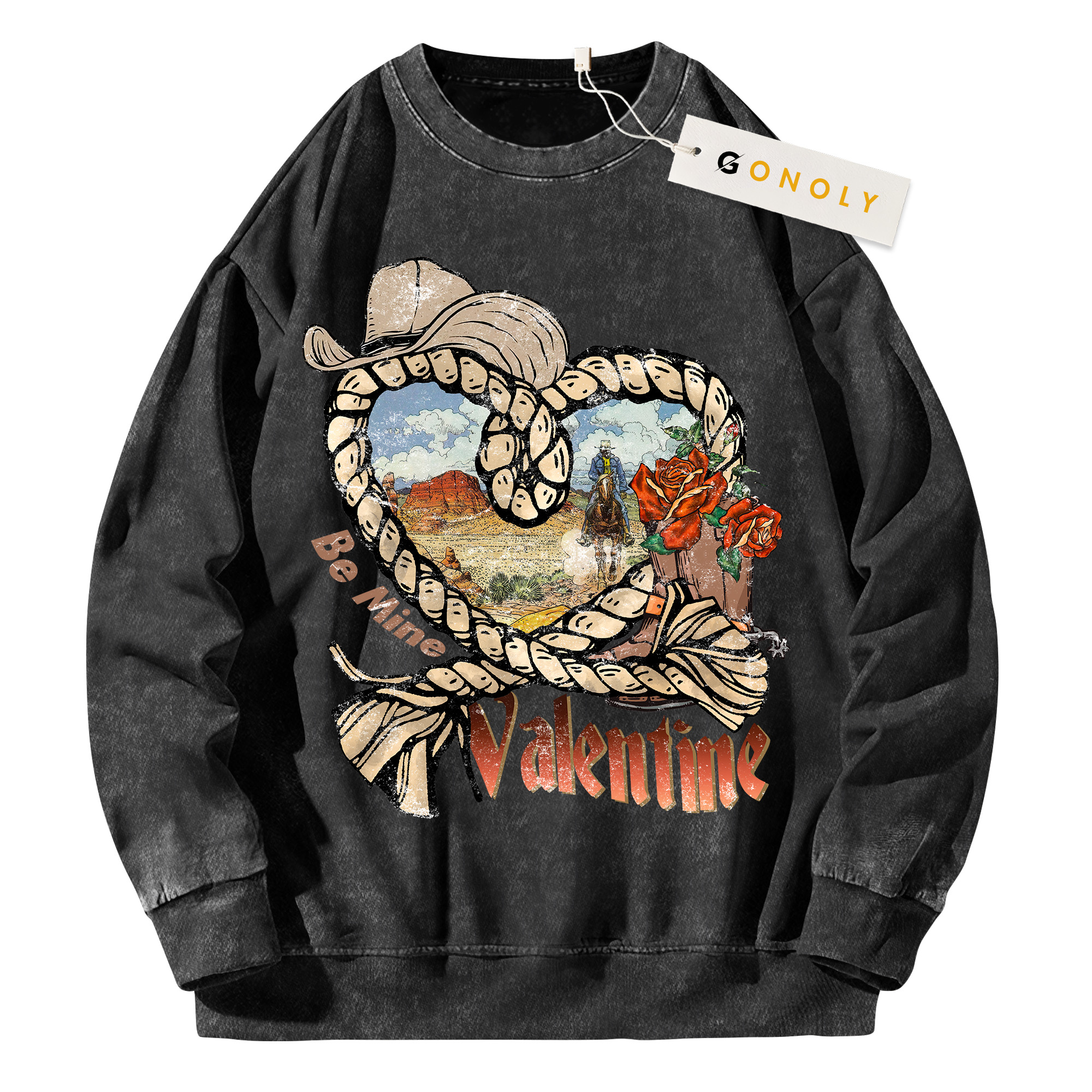 Western Cowboy Valentine Wash Sweatshirt